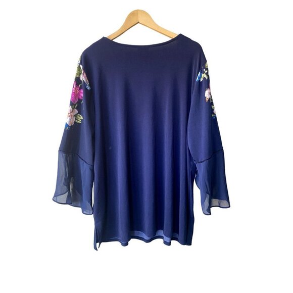 NWT JM Collection Long Sleeved Embellished Floral Navy SheerTunic Top 3X - Picture 5 of 9